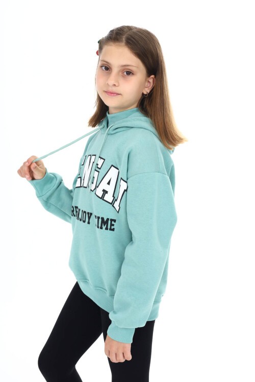 Yeşil Pengai Yazı Baskı Polarlı Kız Çocuk Sweatshirt 16465