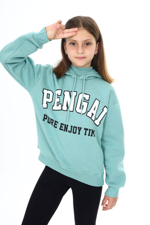 Yeşil Pengai Yazı Baskı Polarlı Kız Çocuk Sweatshirt 16465