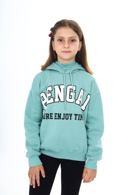 Yeşil Pengai Yazı Baskı Polarlı Kız Çocuk Sweatshirt 16465