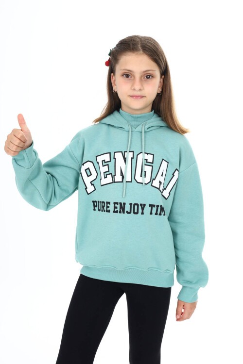 Yeşil Pengai Yazı Baskı Polarlı Kız Çocuk Sweatshirt 16465
