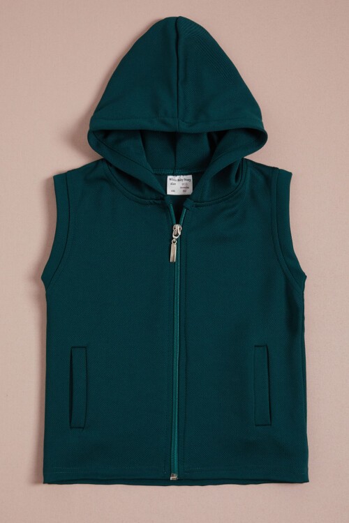 Yeşil Sıfır Kol Kapüşonlu Erkek Bebek Yelek 16179