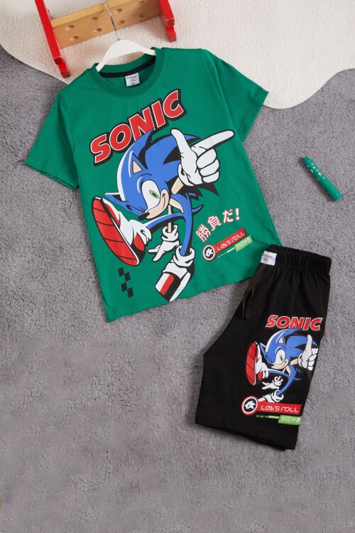Yeşil Sonic Karakter Baskılı Erkek Çocuk Şortlu Takım 15678