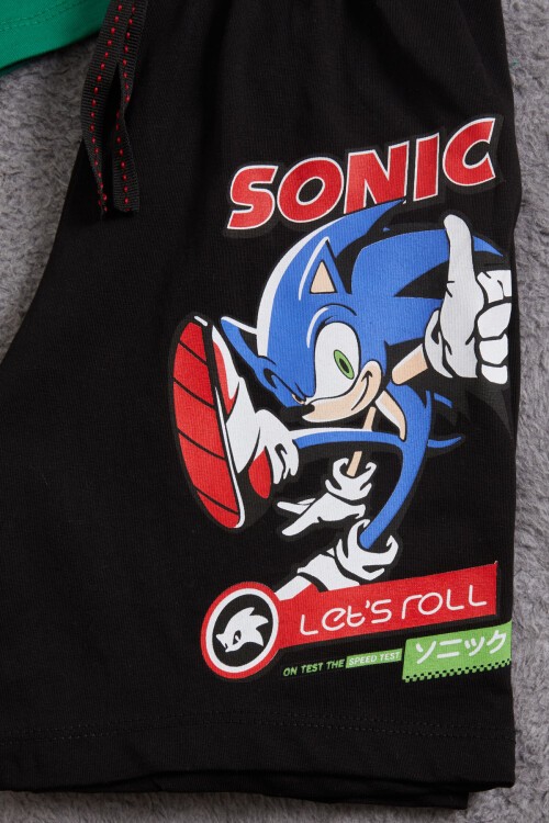Yeşil Sonic Karakter Baskılı Erkek Çocuk Şortlu Takım 15678