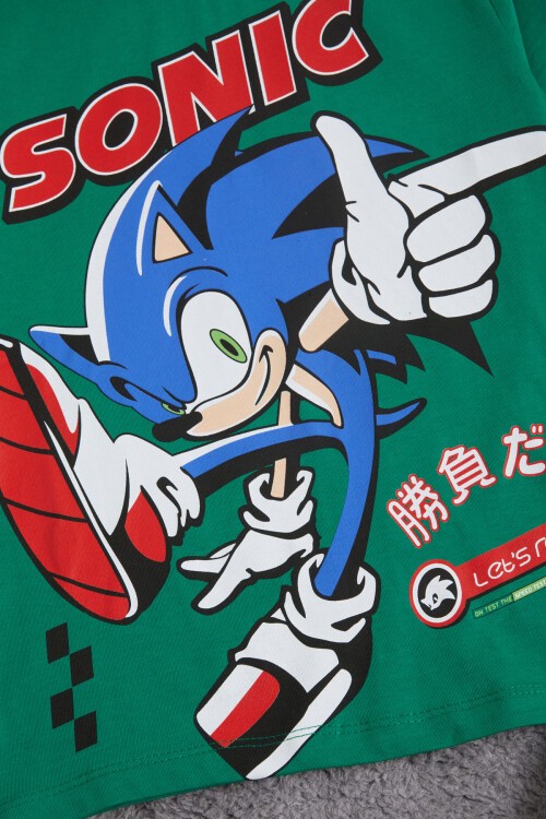 Yeşil Sonic Karakter Baskılı Erkek Çocuk Şortlu Takım 15678