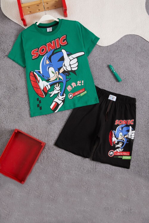 Yeşil Sonic Karakter Baskılı Erkek Çocuk Şortlu Takım 15678