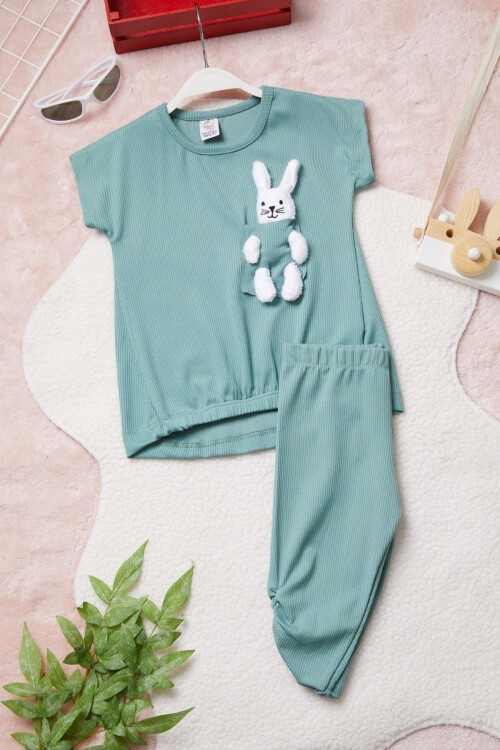 Yeşil Tavşan Detaylı Kız Çocuk Şortlu Takım 15424