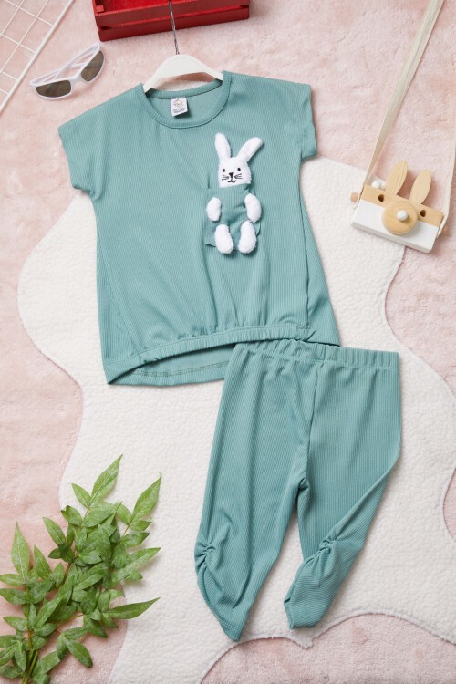 Yeşil Tavşan Detaylı Kız Çocuk Şortlu Takım 15424