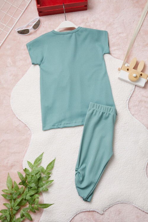 Yeşil Tavşan Detaylı Kız Çocuk Şortlu Takım 15424