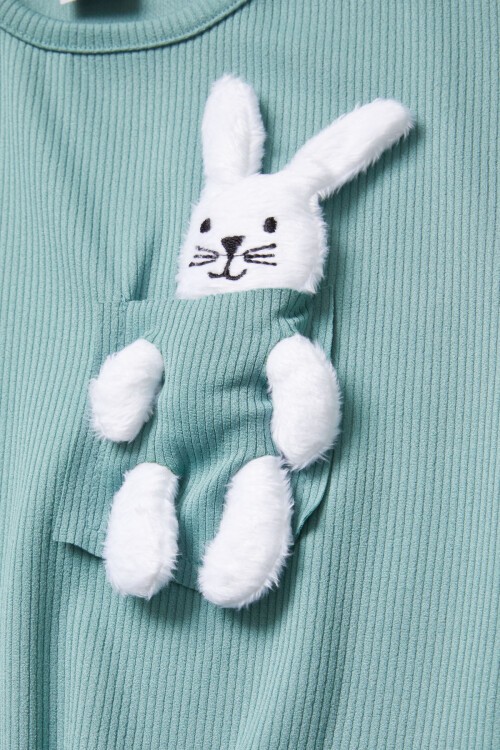 Yeşil Tavşan Detaylı Kız Çocuk Şortlu Takım 15424