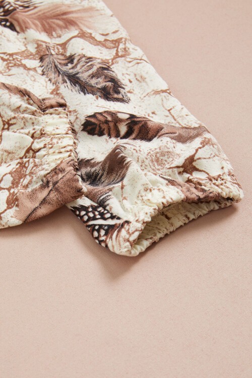 Yeşil Yaprak Baskılı Bluz Pantolon Kız Takım 15516