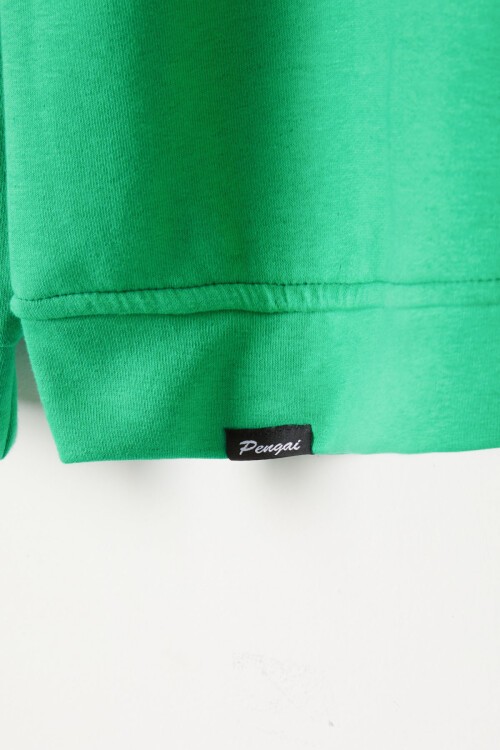 Yeşil Yazı Nakışlı Kapüşonlu Kız Çocuk Sweatshirt 16442