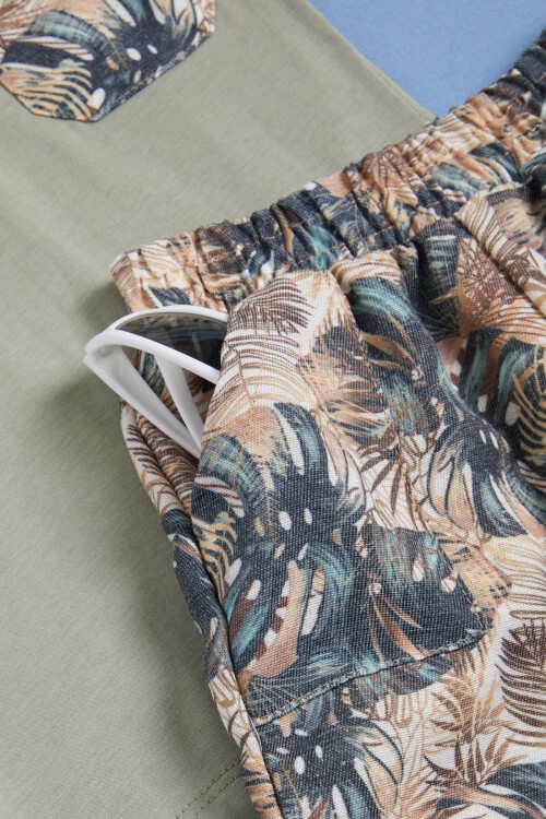 Yeşil Yazılı Erkek Çocuk Desenli Şortlu Takım 15557