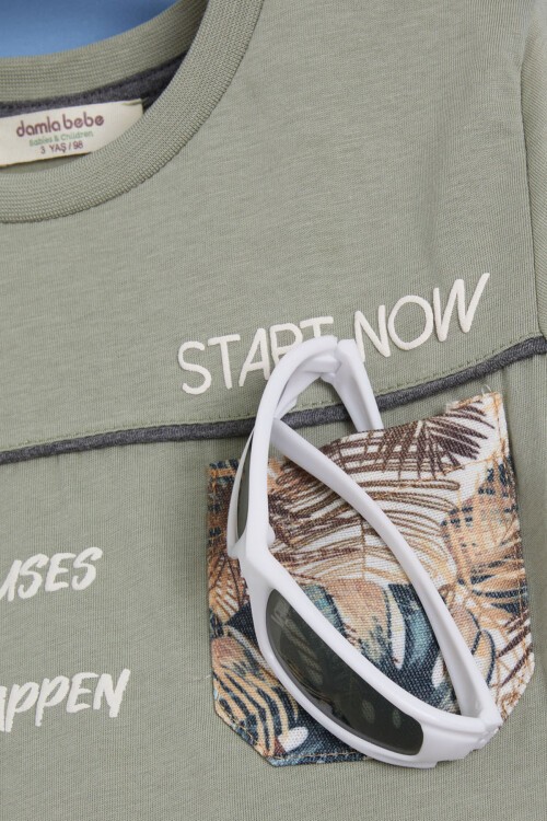 Yeşil Yazılı Erkek Çocuk Desenli Şortlu Takım 15557