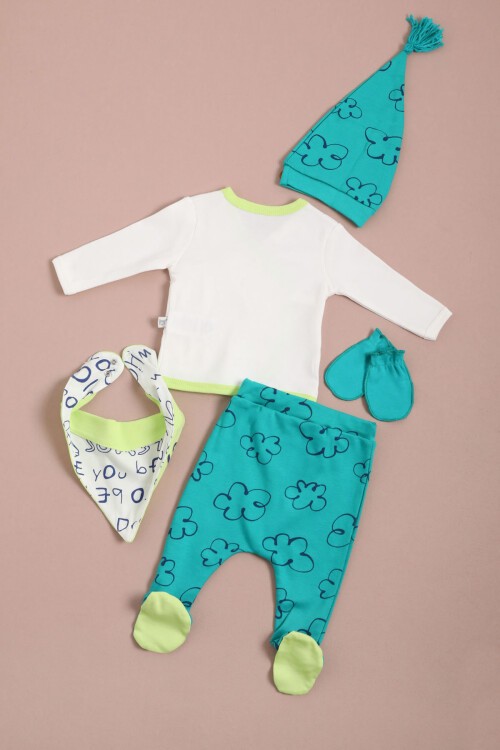 Zürafa Baskılı Patikli Erkek Bebek 5li Yenidoğan Zıbın Set 16126