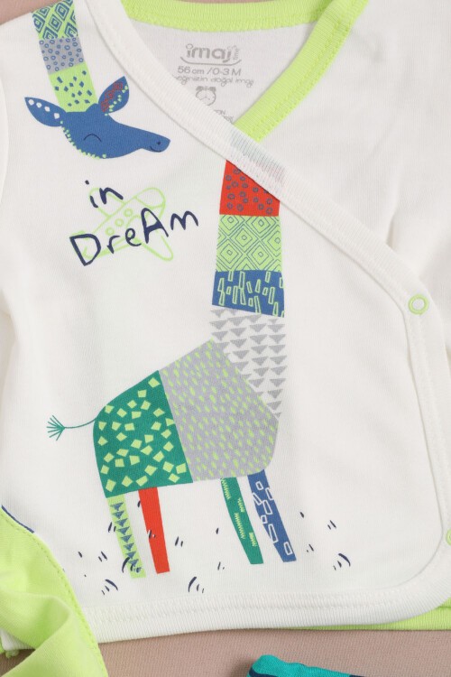 Zürafa Baskılı Patikli Erkek Bebek 5li Yenidoğan Zıbın Set 16126