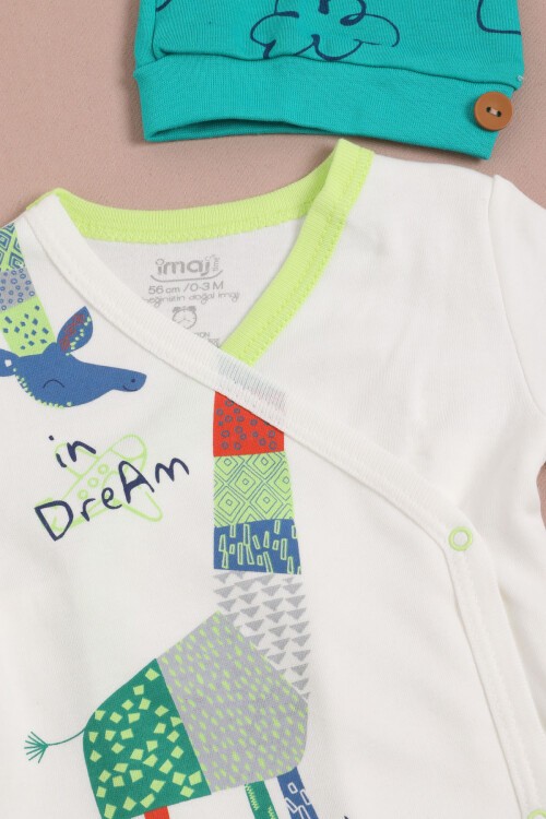 Zürafa Baskılı Patikli Erkek Bebek 5li Yenidoğan Zıbın Set 16126