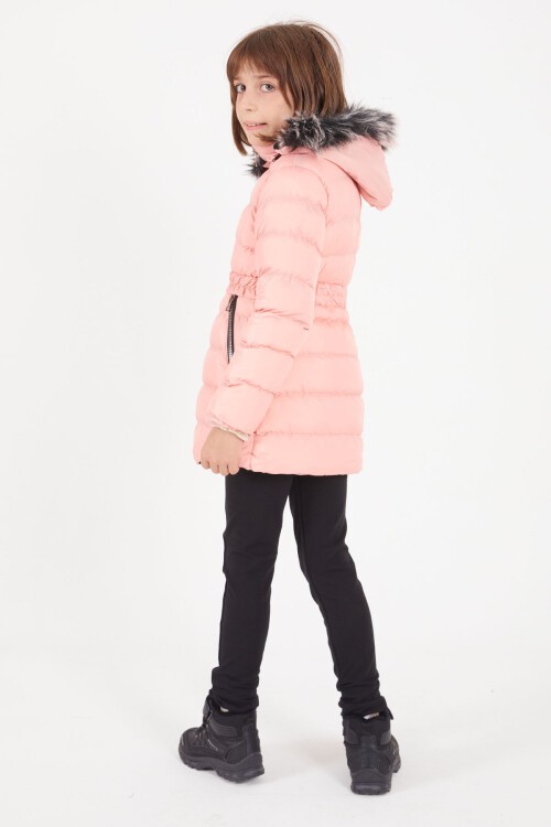 Kız Çocuk Kemerli Şişme Mont Açık Pembe 16409