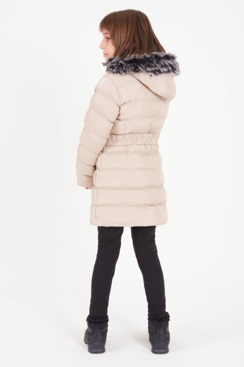 Kız Çocuk Kemerli Şişme Mont Bej 15501