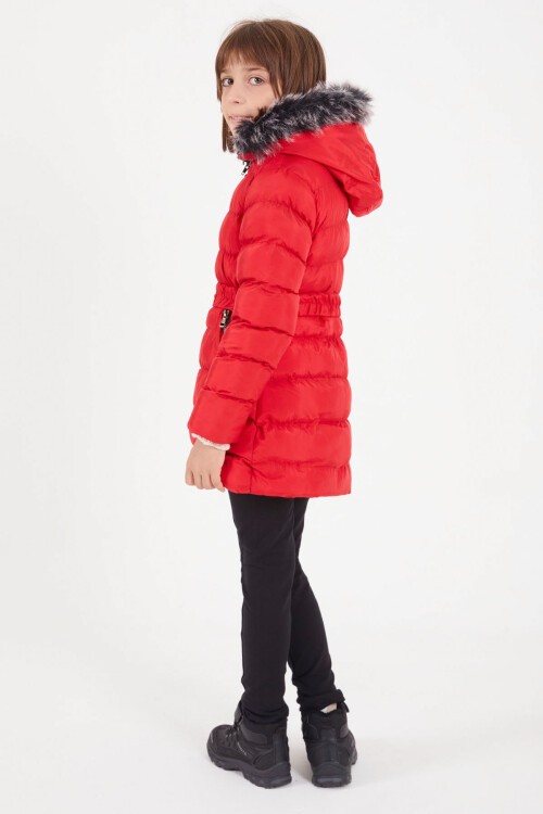 Kız Çocuk Kemerli Şişme Mont Kırmızı 16356