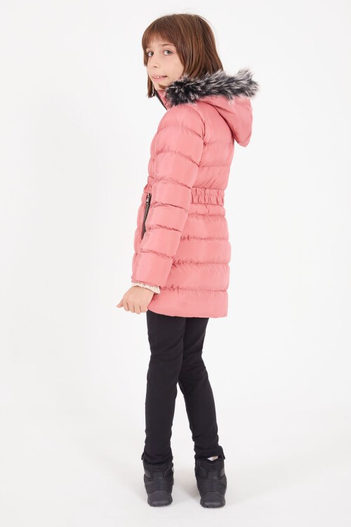 Kız Çocuk Kemerli Şişme Mont Koyu Pembe 16408