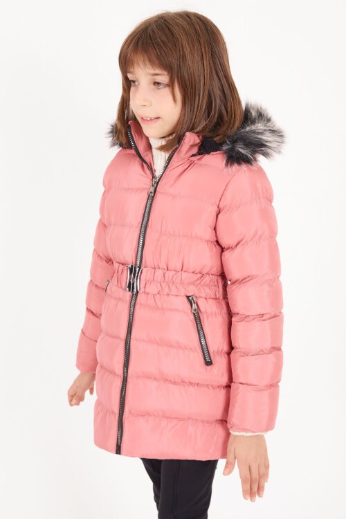 Kız Çocuk Kemerli Şişme Mont Koyu Pembe 16408