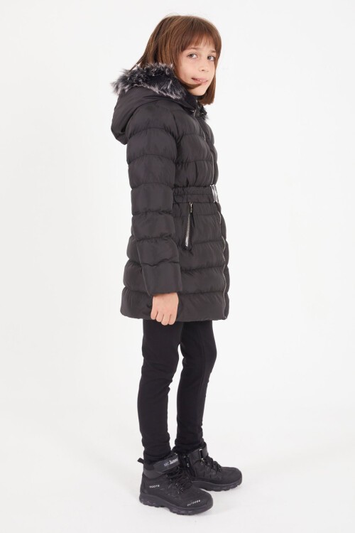 Kız Çocuk Kemerli Şişme Mont Siyah 15499
