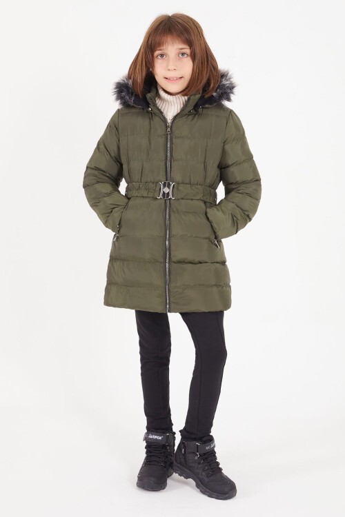 Kız Çocuk Kemerli Şişme Mont Yeşil 16363