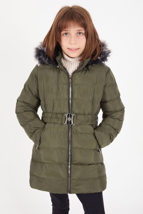 Kız Çocuk Kemerli Şişme Mont Yeşil 16363