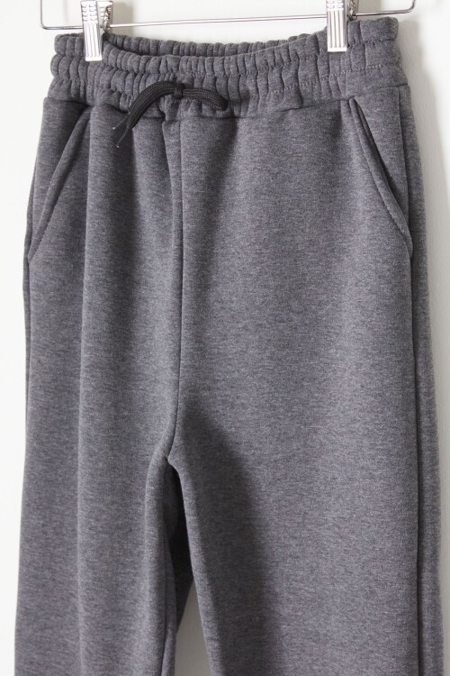 Antrasit Üç İplik Şardonlu Beli Lastikli Çocuk Eşofman Altı 16763