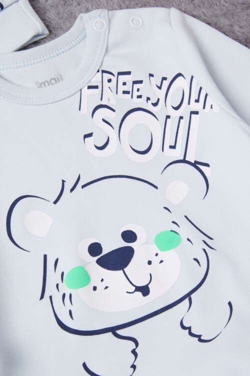 Ayıcık Baskılı Şapkalı Erkek Bebek Eşofman Takımı 16722