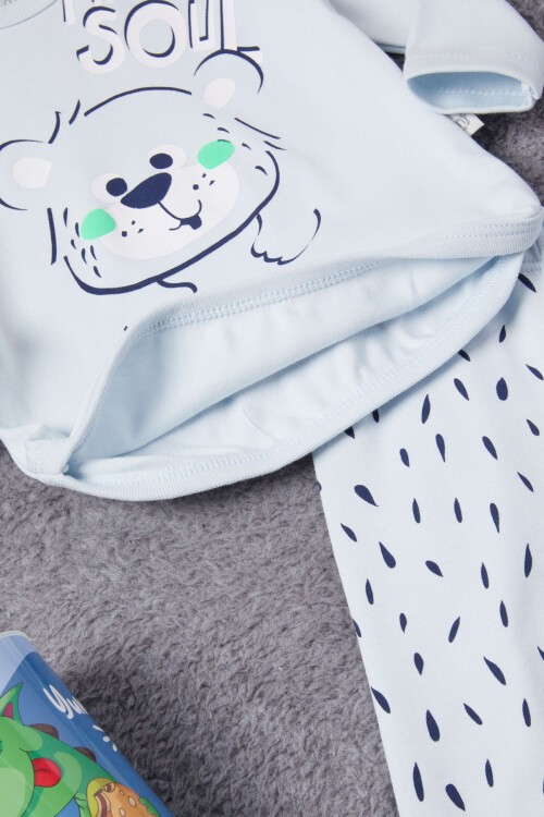 Ayıcık Baskılı Şapkalı Erkek Bebek Eşofman Takımı 16722