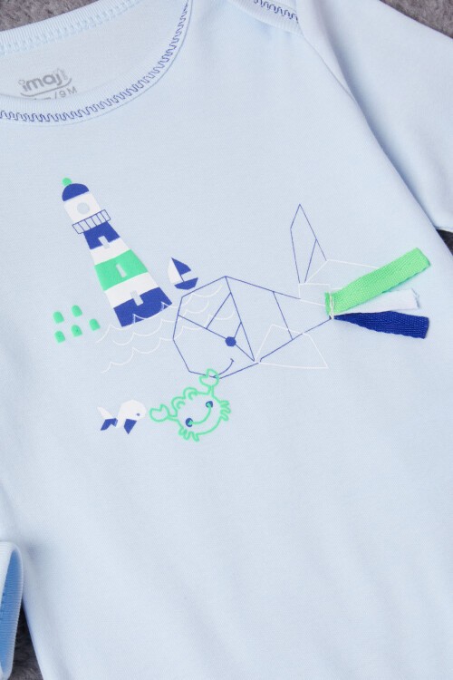 Balık Baskılı Çıtçıtlı Badili Erkek Bebek Takımı 16723