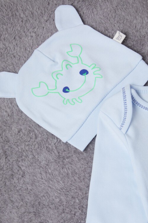 Balık Baskılı Çıtçıtlı Badili Erkek Bebek Takımı 16723