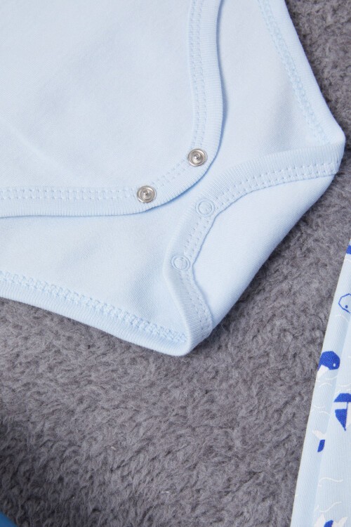 Balık Baskılı Çıtçıtlı Badili Erkek Bebek Takımı 16723