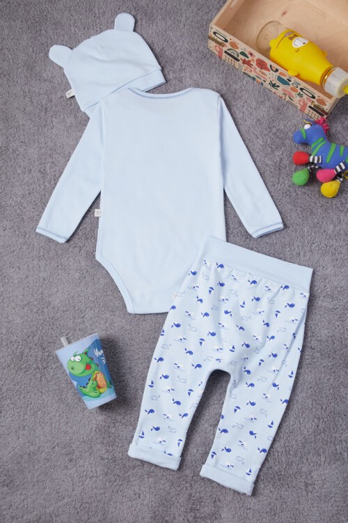 Balık Baskılı Çıtçıtlı Badili Erkek Bebek Takımı 16723