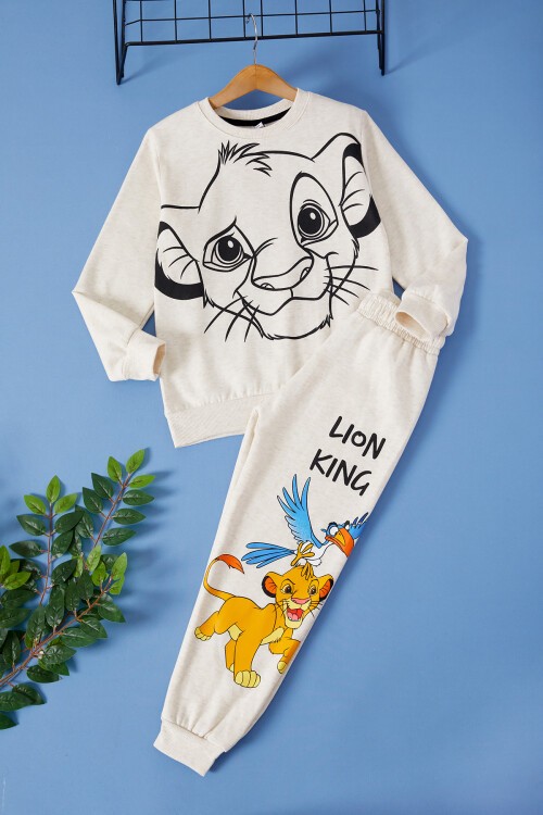 Bej Aslan Kral Baskılı Erkek Çocuk Eşofman Takımı 17268