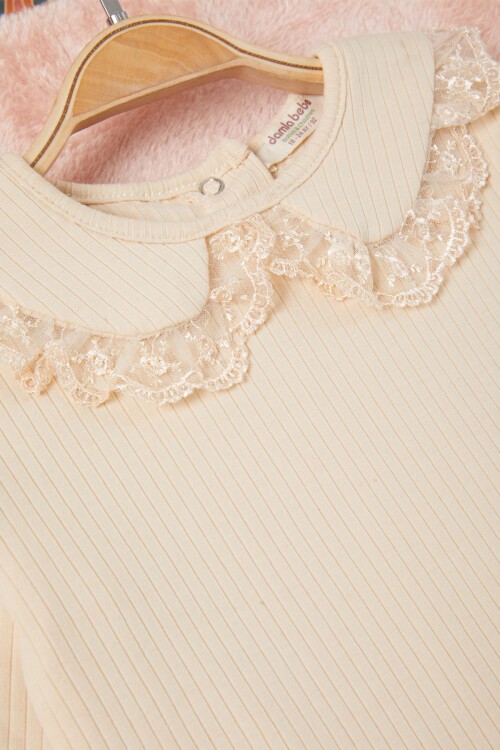 Bej Dantel Yakalı Fitilli Kız Bebek Takım 17152