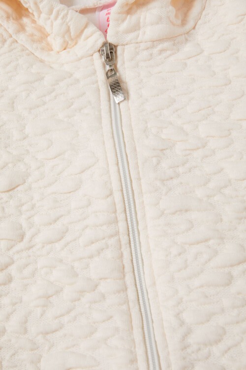 Bej Kız Çocuk Kapitone Desenli Kapüşonlu Fermuarlı Hırka 16604