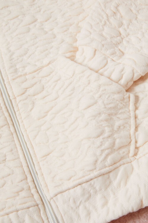 Bej Kız Çocuk Kapitone Desenli Kapüşonlu Fermuarlı Hırka 16604