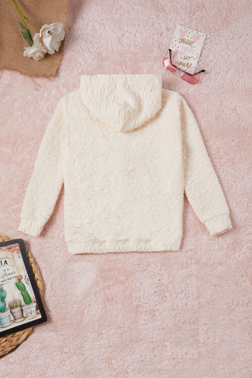 Bej Kız Çocuk Kapitone Desenli Kapüşonlu Fermuarlı Hırka 16604