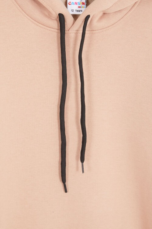 Bej Polarlı Kanguru Cepli Çocuk Kapüşonlu Sweatshirt 17081