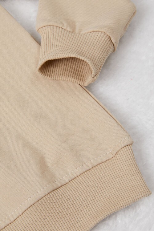 Bej Tavşan Nakışlı Yazılı Kız Çocuk Sweatshirt 16950