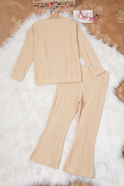 Bej Yırtmaçlı Önü Fırfırlı Kız Çocuk Takım 17183