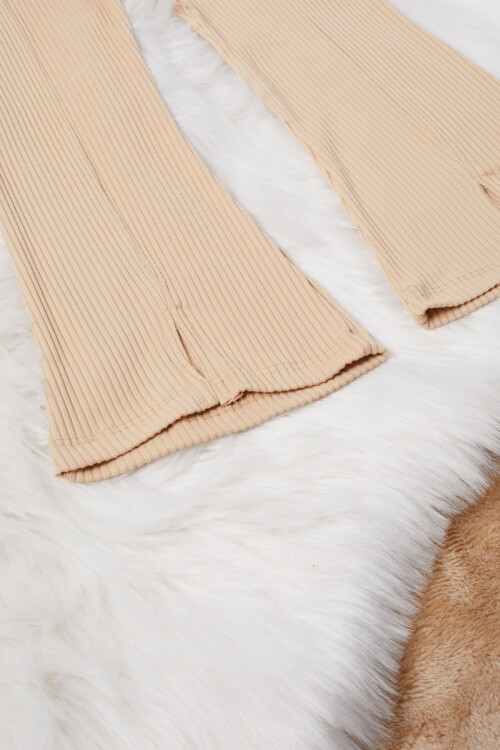 Bej Yırtmaçlı Önü Fırfırlı Kız Çocuk Takım 17183