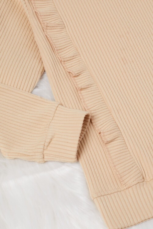 Bej Yırtmaçlı Önü Fırfırlı Kız Çocuk Takım 17183