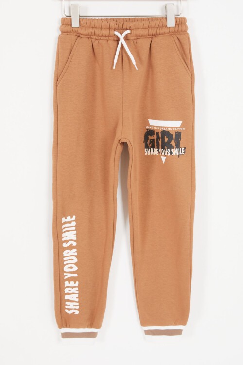 Beyaz Girl Yazı Baskılı Kapüşonlu Şardonlu Kolej Eşofman Takım 17074