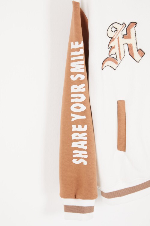 Beyaz Girl Yazı Baskılı Kapüşonlu Şardonlu Kolej Eşofman Takım 17074