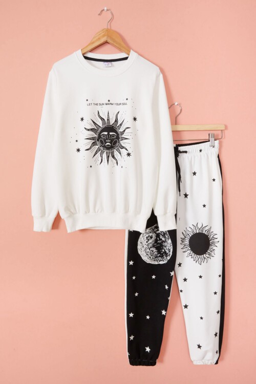 Beyaz Güneş Baskılı Kız Çocuk Eşofman Takımı 17095