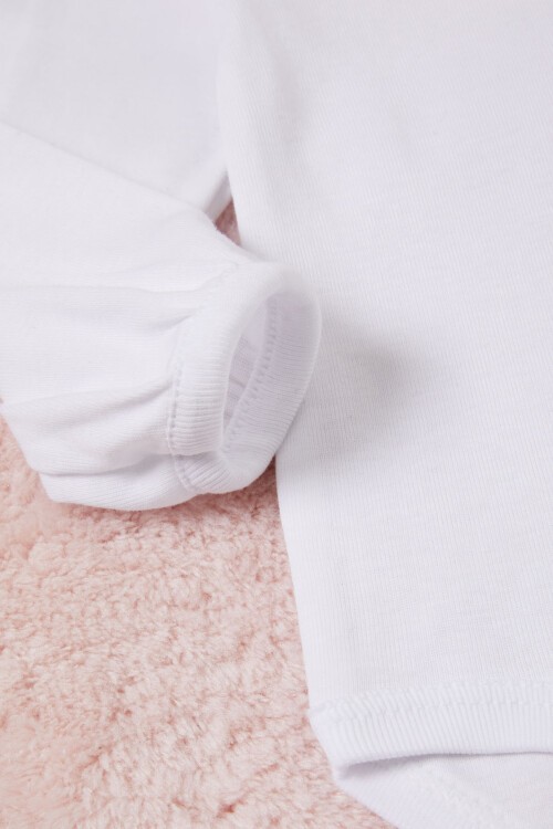 Beyaz Kız Bebek Dantel Yakalı Uzun Kol Çıtçıtlı Badi 16834