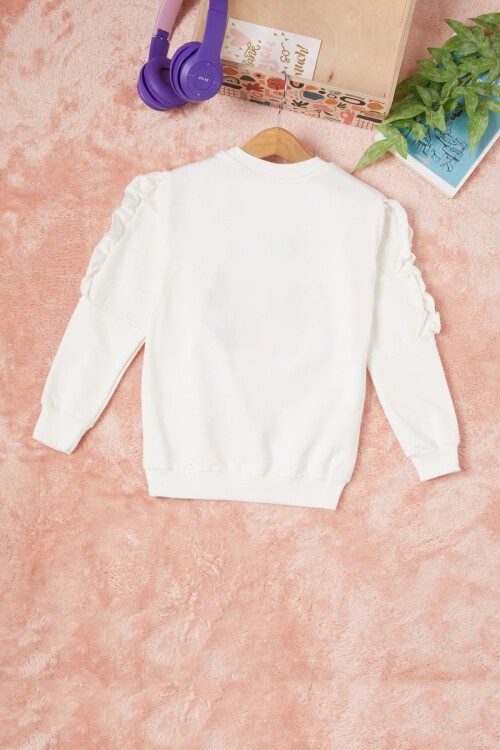 Beyaz Summer Yazı Nakışlı Kız Çocuk Sweatshirt 16587